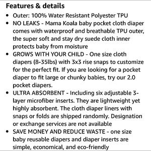 Mama Koala Cloth Diaper Sizing Chart